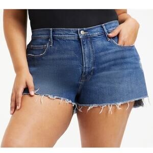 Good American '90s Western Rodeo Cutoff Raw Hem Denim Shorts Blue Size 18 NWT